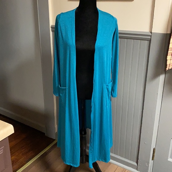 LuLaRoe Sarah Teal Open Front Cardigan - Picture 1 of 8